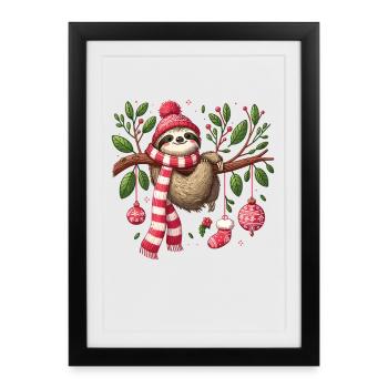 Un joli paresseux de Noël avec des ornements et - Affiche encadrée (27 × 37 cm) - noir - Devant