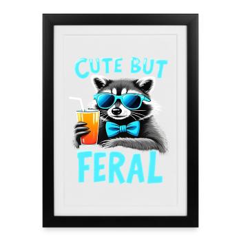 Raton laveur mignon, incroyablement charmant - Affiche encadrée (27 × 37 cm) - noir - Devant