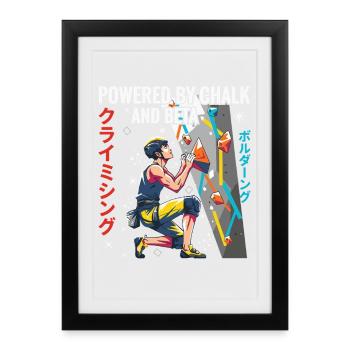 Propulsé par la craie et la conception d’escalade Beta - Affiche encadrée (27 × 37 cm) - noir - Devant