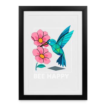 Bee Happy, Hummingbird Love, Flower Happiness - Framed poster (27 × 37 cm) - black - Front