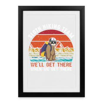 Sloth hiking team in retro sunset - Framed poster (27 × 37 cm) - black - Front