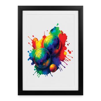 Pétanque Splash Art - Jeu de Boules Colorées - Affiche encadrée (27 × 37 cm) - noir - Devant
