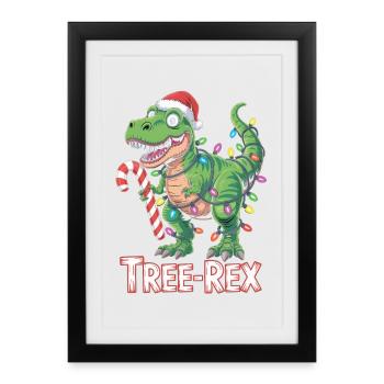 Tree-Rex – T-Rex avec canne en sucre d’orge et lumières - Affiche encadrée (27 × 37 cm) - noir - Devant