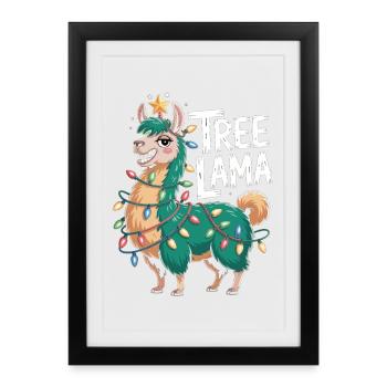 T-shirt Lama de Noël – Lama Sapin Drôle - Affiche encadrée (27 × 37 cm) - noir - Devant