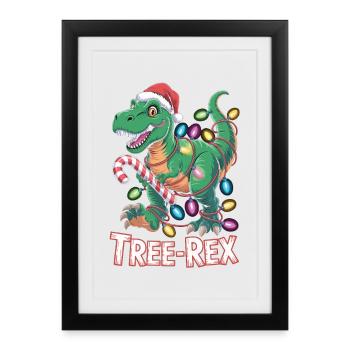 Tree-Rex Dinosaure - T-Rex avec guirlandes lumineuses - Affiche encadrée (27 × 37 cm) - noir - Devant
