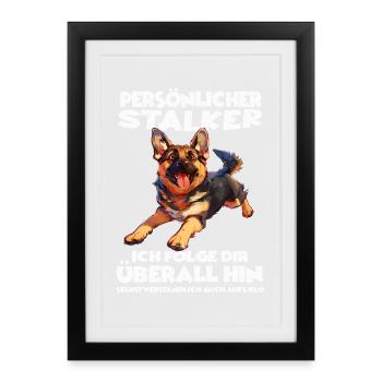 Deutscher Schäferhund Gassi T Hunde Schäferhund - Gerahmtes Poster (27 × 37 cm) - Schwarz - Vorne
