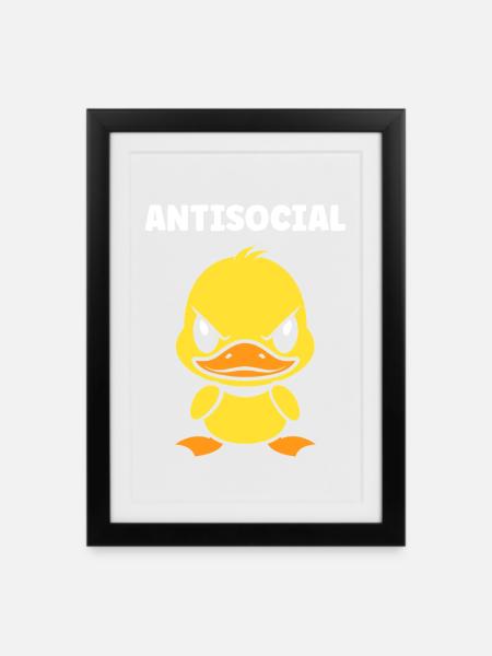 Grummelige, asoziale Ente - Gerahmtes Poster (27 × 37 cm) - Schwarz