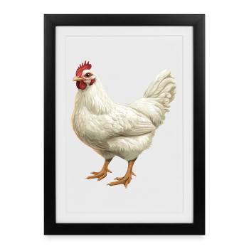 White Chicken Motif Illustration - Framed poster (27 × 37 cm) - black - Front