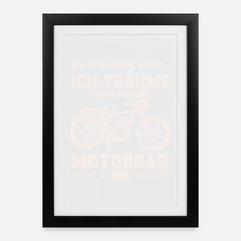 Je rêve que la moto soit vintage imprimée - Affiche encadrée (27 × 37 cm) - noir