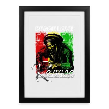 Peace Love Reggae Rastafari Guitare - Affiche encadrée (27 × 37 cm) - noir - Devant