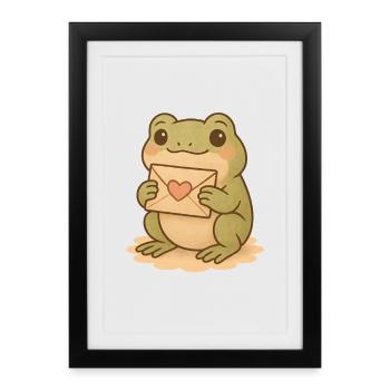 Grenouille mignonne avec illustration de lettre d’amour - Affiche encadrée (27 × 37 cm) - noir - Devant