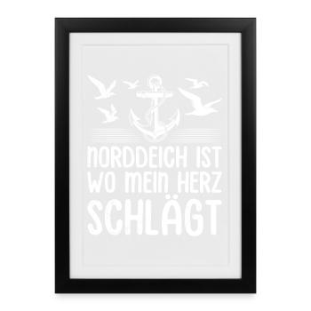 Mer du Nord NORDDEICH EST LÀ OÙ MON CŒUR BAT Drôle - Affiche encadrée (27 × 37 cm) - noir - Devant
