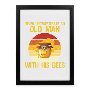Apiculteur d’apiculture d’apiche Un vieil homme avec son bec d’abeilles - Affiche encadrée (27 × 37 cm) - noir - Devant