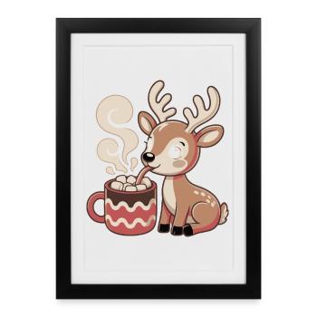 Le cerf câlin boit du cacao - Affiche encadrée (27 × 37 cm) - noir - Devant