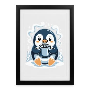Cuddly penguin with hot cocoa - Framed poster (27 × 37 cm) - black - Front