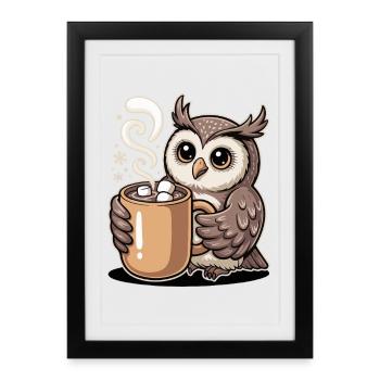 Chouette câline avec du cacao - Affiche encadrée (27 × 37 cm) - noir - Devant
