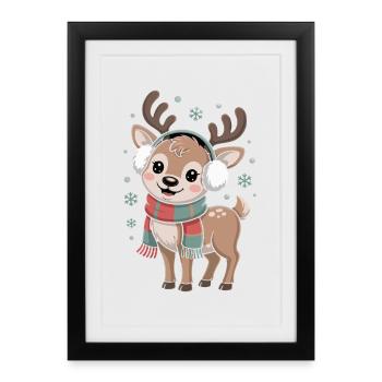 Winter deer with scarf and ear warmer - Framed poster (27 × 37 cm) - black - Front