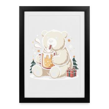 Polar Bear with Cocoa Winter Magic - Framed poster (27 × 37 cm) - black - Front