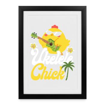 Ukulélé hawaïen ukulélé poule Poule - Affiche encadrée (27 × 37 cm) - noir - Devant