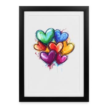 Colorful Watercolor Heart Cluster - Framed poster (27 × 37 cm) - black - Front