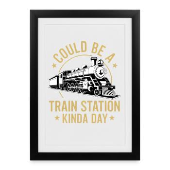 Ambiance romantique de gare de train - Affiche encadrée (27 × 37 cm) - noir - Devant