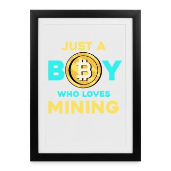 Crypto Mining Boy – Bitcoin Passion - Affiche encadrée (27 × 37 cm) - noir - Devant