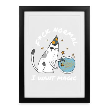 Merde Normal Je veux de la magie – Chat Sorcier Mignon - Affiche encadrée (27 × 37 cm) - noir - Devant