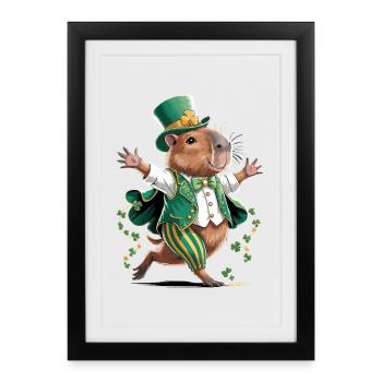 Imprimé festif de hamster leprechaun - Affiche encadrée (27 × 37 cm) - noir - Devant
