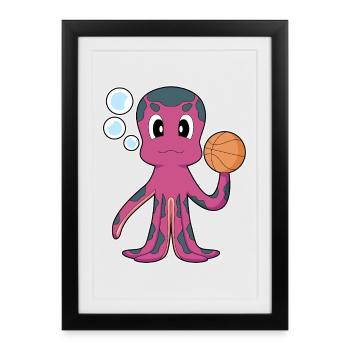 Joueurs de basket-ball Octopus Sports de basket-ball - Affiche encadrée (27 × 37 cm) - noir - Devant