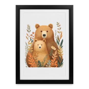 Couple d’ours des forêts dans le feuillage d’automne - Affiche encadrée (27 × 37 cm) - noir - Devant