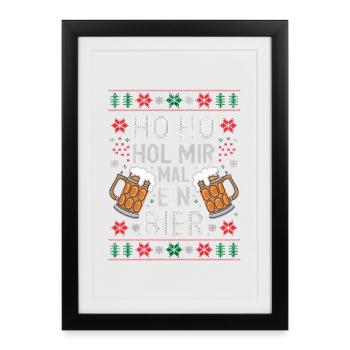 Ho Ho, apporte-moi une bière, joyeux Noël - Affiche encadrée (27 × 37 cm) - noir - Devant