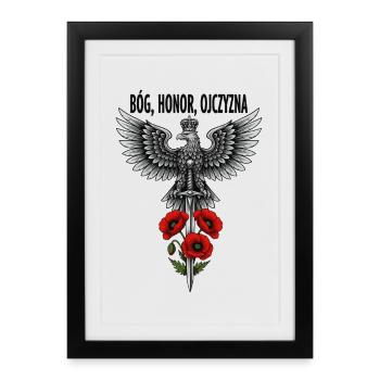 Polish White Eagle with Sword and Poppy Tribute - Framed poster (27 × 37 cm) - black - Front