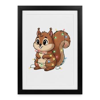 Squirrel hung with lights - Framed poster (27 × 37 cm) - black - Front