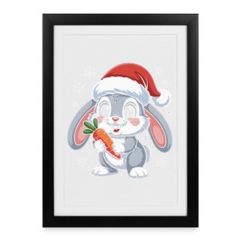 Lapin d’hiver avec carotte - Affiche encadrée (27 × 37 cm) - noir - Devant