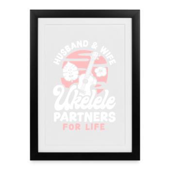 Hawaiian Ukulele Uke Husband Wife - Gerahmtes Poster (27 × 37 cm) - Schwarz - Vorne