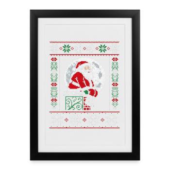 Christmas Pixel Art Santa on Mantel - Framed poster (27 × 37 cm) - black - Front