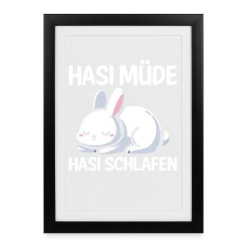 Shlafshirt Hase Hasi Müde Hasi Schlafen - Gerahmtes Poster (27 × 37 cm) - Schwarz - Vorne