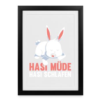 Shlafshirt Hase Hasi Müde Hasi Schlafen - Gerahmtes Poster (27 × 37 cm) - Schwarz - Vorne