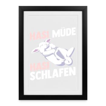 Shlafshirt Hase Hasi Müde Hasi Schlafen - Gerahmtes Poster (27 × 37 cm) - Schwarz - Vorne