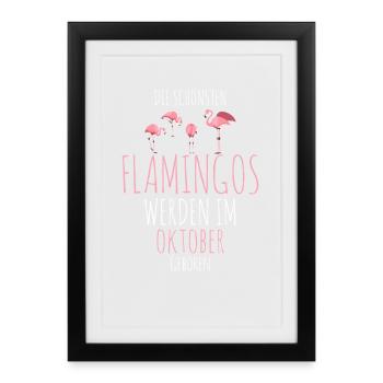 Anniversaire d’octobre : Flamant rose disant drôle - Affiche encadrée (27 × 37 cm) - noir - Devant