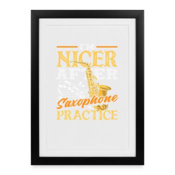 Saxophone plus beau après avoir pratiqué Drôle - Affiche encadrée (27 × 37 cm) - noir - Devant