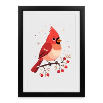 Cardinal d’hiver sur la branche - Affiche encadrée (27 × 37 cm) - noir - Devant