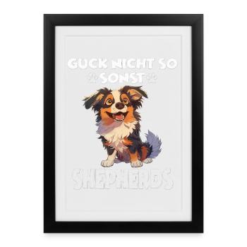Dictons de chiens Promenade cadeau pour amoureux des chiens AUSSIE - Affiche encadrée (27 × 37 cm) - noir - Devant