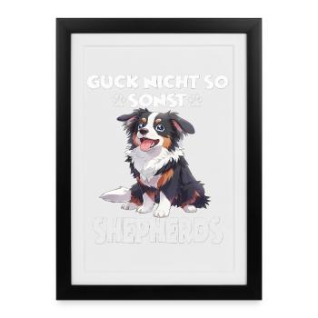 Berger australien propriétaire de chien en promenade australienne - Affiche encadrée (27 × 37 cm) - noir - Devant