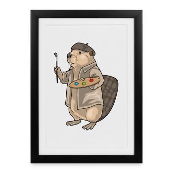 Beaver Painter Brush Painting - Framed poster (27 × 37 cm) - black - Front