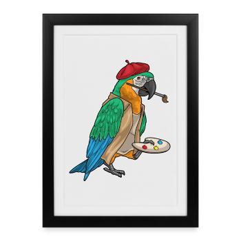 Parrot Painter Brush Painting - Framed poster (27 × 37 cm) - black - Front