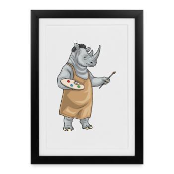 Rhinoceros Painter Brush Painting - Framed poster (27 × 37 cm) - black - Front