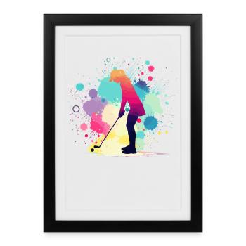 Golf, Golfer, Golfer Woman, Golf Graphic - Framed poster (27 × 37 cm) - black - Front