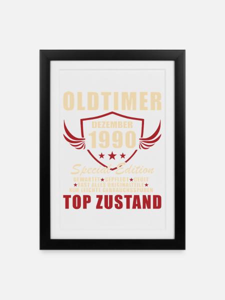 Oldtimer Dezember 1990 Sonderedition - Gerahmtes Poster (27 × 37 cm) - Schwarz