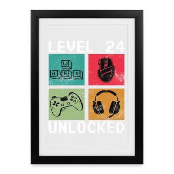 Level 24 Unlocked Pixel Gear - Framed poster (27 × 37 cm) - black - Front